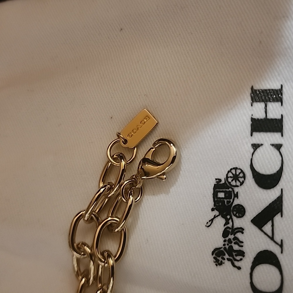Coach Chunky Gold Cs Necklace Adorned with Pink Stones Like New w/dusty - Picture 9 of 11